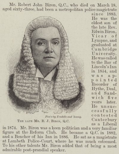 Edesmennyt herra R J Biron, QC (kaiverrus) tekijältä English School