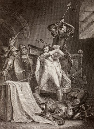 Englannin Richard II:n murha Pontefractin linnassa vuonna 1400 (litho) tekijältä English School