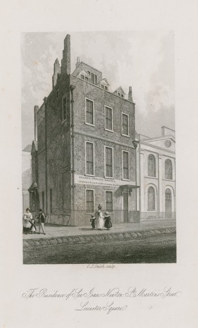 Sir Isaac Newtonin asuinpaikka, St Martins Street, Leicester Square Lontoo tekijältä English School