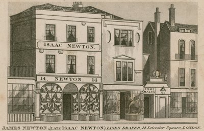 Isaac Newtonin myymälä, osoitteen 14 Leicester Square, Lontoon liinavaatteet tekijältä English School