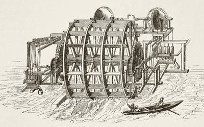 London Bridgen vesirakennus, joka pystytettiin ensimmäisen kerran vuonna 1582, William Hickman Smith Aubreyn (1858-1916) julkaisemasta The National and Domestic History of England -julkaisusta Lontoossa, noin 1890. tekijältä English School