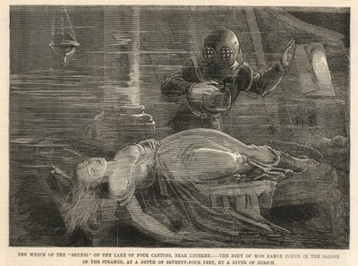 Brunigin hylky Neljän kantonin järvellä (kaiverrus). tekijältä English School