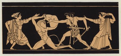 Theseus tappaa Minotauroksen (värilitografia) tekijältä English School