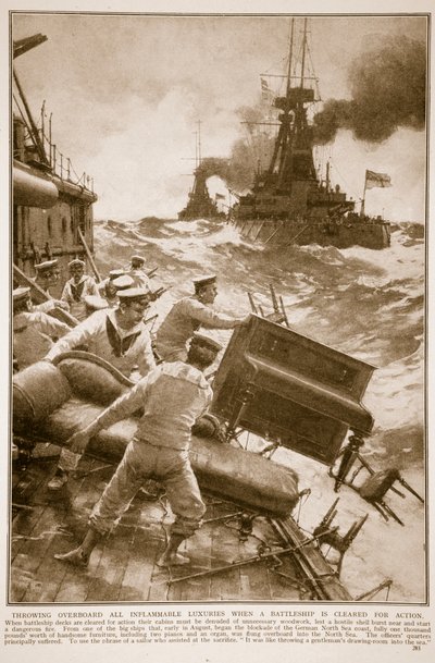 Kaikkien syttyvien ylellisyyksien heittäminen yli laidan, kun taistelulaiva vapautetaan toimintaan, 1914-1919 tekijältä English School