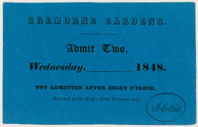 Lippu Cremorne Gardensiin Lontoossa, 1848 tekijältä English School