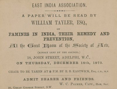 Lippu William Taylerin East India Associationin luennolle tekijältä English School