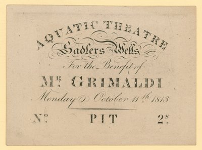 Lippu Aquatic Theatreen, herra Grimaldin hyväksi, 11. lokakuuta 1813 tekijältä English School
