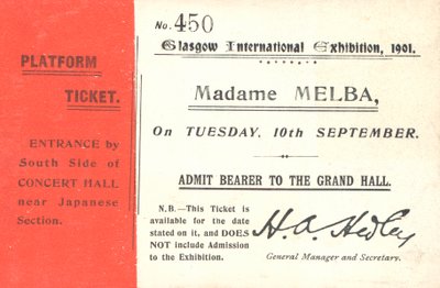 Lippu Nellie Melban kuulemiseen Glasgow