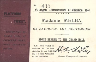 Lippu Nellie Melban kuulemiseen Glasgow