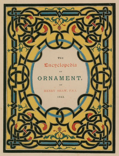 Nimiölehti. Kuvitus The Encyclopedia of Ornament -teokseen (värilitografia). tekijältä English School