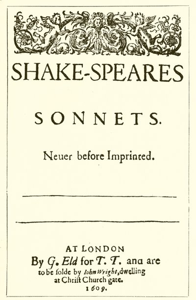 Shakespearen sonettien otsikkosivu, 1609 tekijältä English School