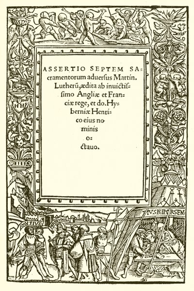 Henrik VIII:n Lutherin vastaisen kirjan nimisivu tekijältä English School