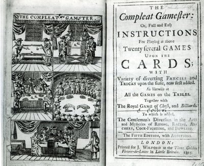 Charles Cottonin (1630-87) The Compleat Gamemesterin viidennen painoksen otsikkosivu, pub. 1725 tekijältä English School