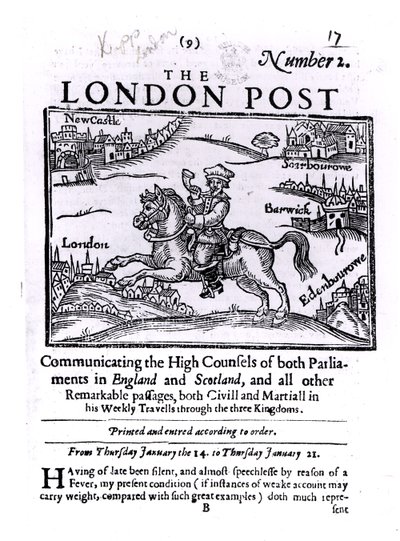 The London News -lehden otsikkosivu, jossa tiedotetaan molempien parlamenttien korkeista neuvoista Englannissa ja Skotlannissa tekijältä English School
