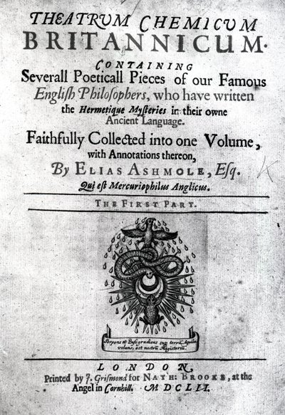 Elias Ashmolen Theatrum Britannicumin nimisivu, 1652 (painettu) tekijältä English School