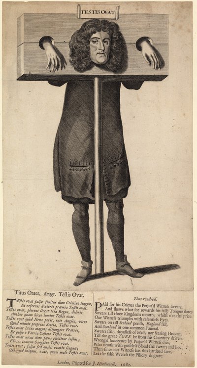 Titus Oates pillerissä, julkaistu 1685 tekijältä English School