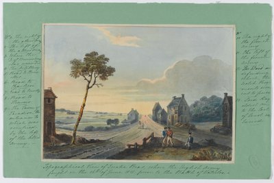 Topografinen kuva Quatre Brasista, jossa Englannin armeija taisteli 16. kesäkuuta 1815 ennen Waterloon taistelua, n. 1815 (wc paperilla) tekijältä English School