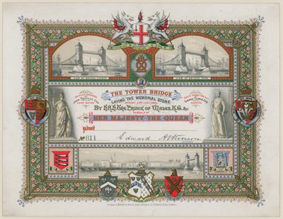Tower Bridge, Lontoo, Kutsu muistokiven muuraamiseen, 21. kesäkuuta 1886 tekijältä English School