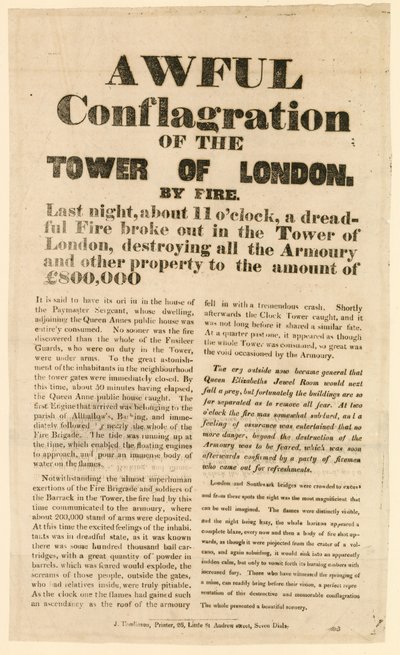 Tower of London Fire, 1841 tekijältä English School