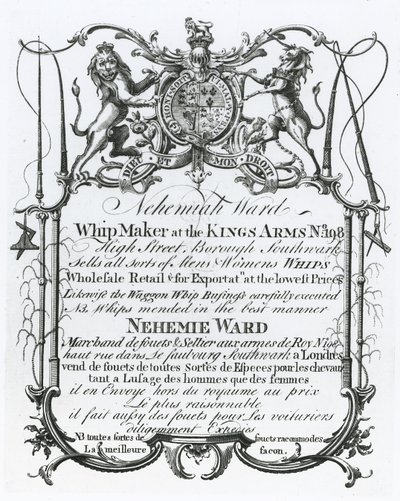 Vaihtokortti Nehemiah Wardille, Southwarkin piiskavalmistajalle tekijältä English School