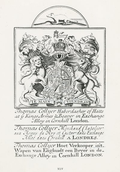 Kauppakortti Thomas Collyerille, Cornhill Haberdasherille tekijältä English School