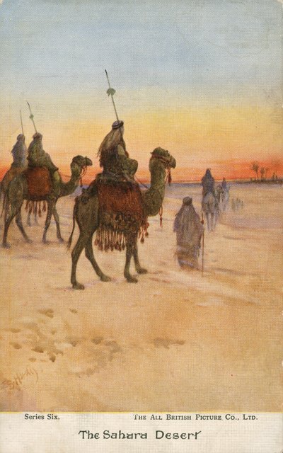 Matkailijat Saharan autiomaassa (värilitho) tekijältä English School