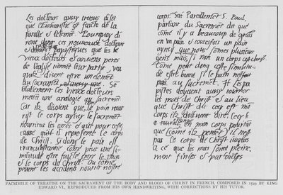 Edward VI:n tutkielma Kristuksen ruumiin ja veren sakramentista. tekijältä English School