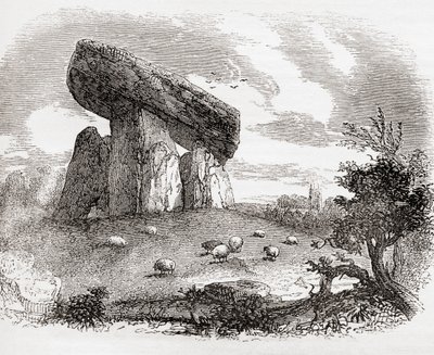 Trethevy Quoit, megaliittinen hauta Cornwallissa, Englannissa, Vanhasta Englannista: A Pictorial Museum, pub. 1847 tekijältä English School