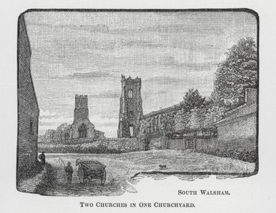 Zwei Kirchen in einem Kirchhof (Gravur) von English School