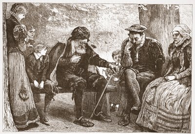 Lehmuspuiden alla, kuvitus James Aitken Wylien (1808-1890) Protestantismin historiasta, pub. 1878 tekijältä English School