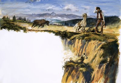 Tuntematon cowboy raapii päätään pohtiessaan kuinka pelastaa härkä tekijältä English School