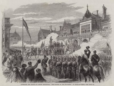 Josiah Wedgwoodin, "Keraamisten isän" patsaan paljastaminen Stoke-on-Trentissä (kaiverrus) tekijältä English School