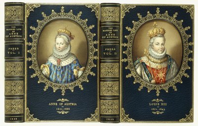 Yläkansisarja, jossa on kaksi soikea muotokuvaa Annasta Itävallasta ja Ludvig XIII:sta, 1865 tekijältä English School
