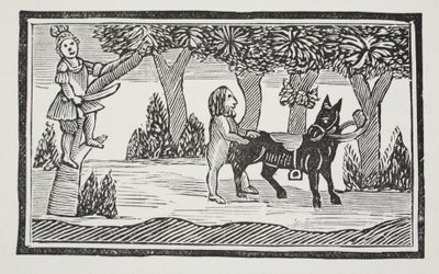 Valentine ja Orson, kuvitus John Ashtonin kirjasta Chap-books of the Eightenth Century, pubi. 1882 tekijältä English School