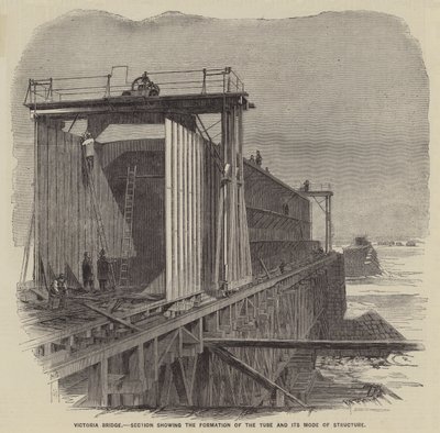 Victorian silta, leikkaus, jossa näkyy putken muodostuminen ja sen rakennetapa (kaiverrus) (kaiverrus) tekijältä English School