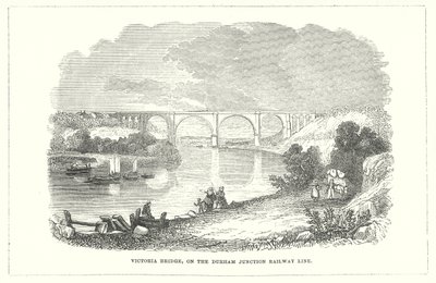Victorian silta Durham Junction -rautatielinjalla (kaiverrus) (kaiverrus) tekijältä English School
