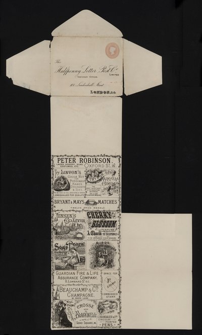Viktoriaaninen postipaperi Halfpenny Letter Post Companylta, Leadenhall Street, Lontoo (litho) tekijältä English School