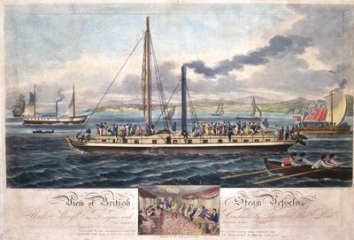 View of British Steam Vessels, julkaisija R. Ackermann, 1820-51 (värillinen akvatinta) tekijältä English School