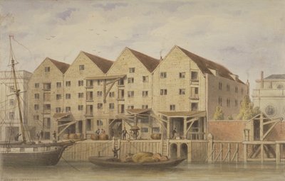 Näkymä Chamberlains Wharfille, Tooley Street, 1846 (wc paperilla) tekijältä English School