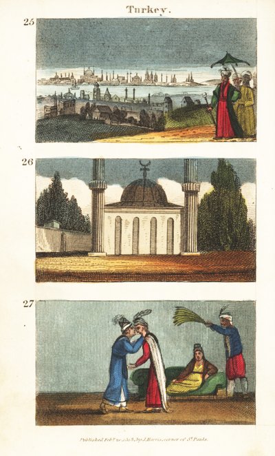Näkymä Konstantinopoliin (Istanbul) 1800-luvun alussa 25, muslimimoskeija kupoleineen ja minareetteineen 26 ja nuoret kreikkalaiset naiset suutelemassa toisiaan silmiin 27 tekijältä English School