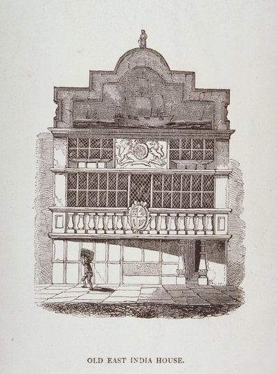 Näkymä East India Housesta, hahmo edessä, n. 1700 tekijältä English School