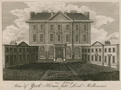 Näkymä York Houselle (myöhemmin Albany), edesmenneen Lord Melbournen talolle tekijältä English School