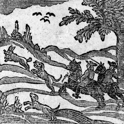Näkymä metsästyspaikasta "A Book of Roxburghe Ballads" tekijältä English School