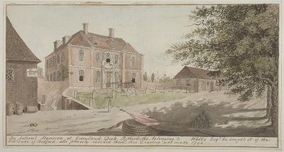 Näkymä vanhasta kartanosta Grönlannin satamassa Rotherhithessa, Bermondseyssa, 1796 (wc paperilla) tekijältä English School