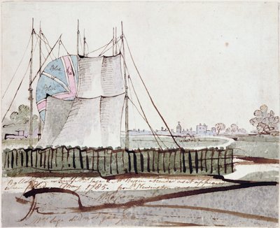 Näkymä ilmapallosta Newington Causewayssa, toukokuussa 1785 (muste ja wc paperilla) tekijältä English School