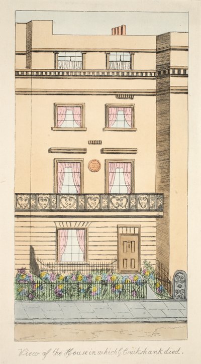 Näkymä talosta, jossa George Cruikshank kuoli, pubi. n.1878 (käsinvärinen kaiverrus) tekijältä English School