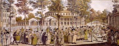 Näkymä Jubilee Ballille, Ranelagh Gardens, Walesin prinssin Georgen syntymäpäivän kunniaksi 24. toukokuuta 1759 (käsinvärinen kaiverrus) tekijältä English School
