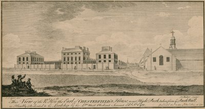 Näkymä oikealta Hon the Earl of Chesterfieldsin talosta lähellä Hyde Parkia, otettu Park Wallista tekijältä English School