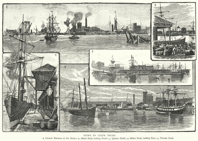 Näkymät Leith Docksissa (kaiverrus) tekijältä English School