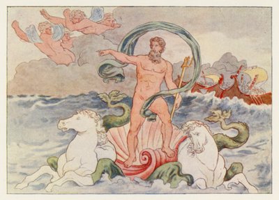 Vergilius Aeneis: Neptunus hiljentää aallot (väri litho) tekijältä English School